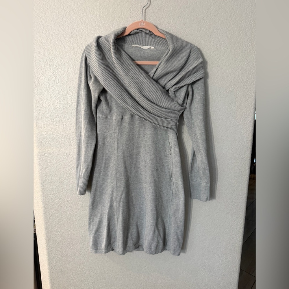 Athleta Light Gray Long-Sleeve Cowl Sweater Dress